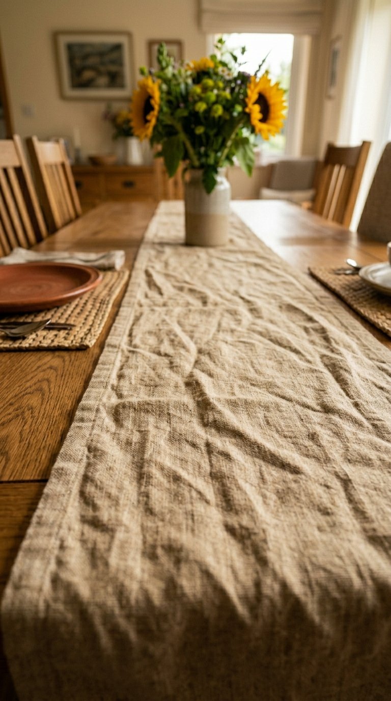 Lay a Natural Linen Table Runner Down the Center