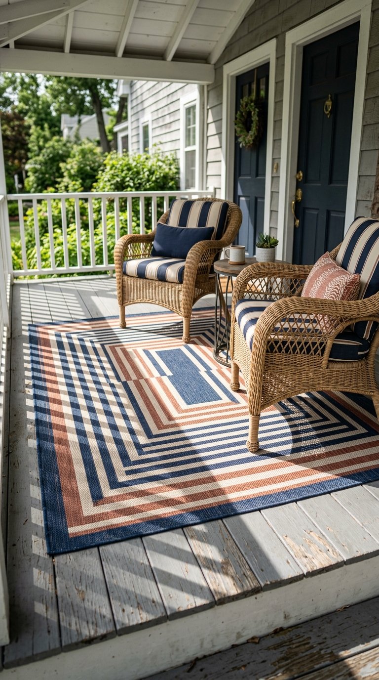 Lay an Outdoor Area Rug on the Porch Floor