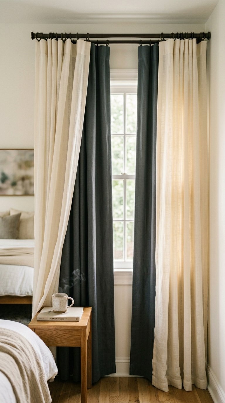 Layer Sheer Curtains Behind Blackout Panels