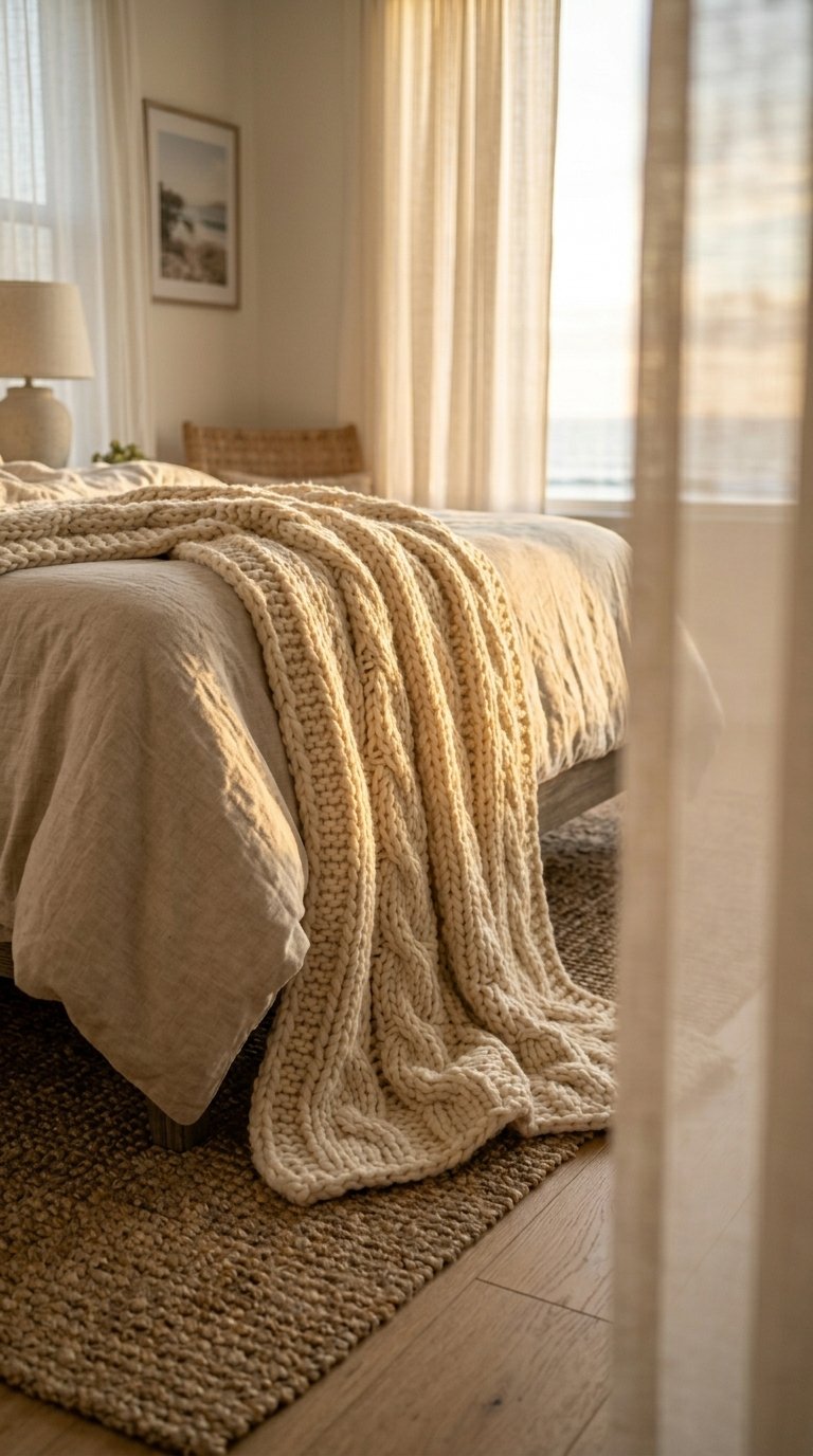 Layer a Chunky Knit or Woven Cotton Throw at the Foot