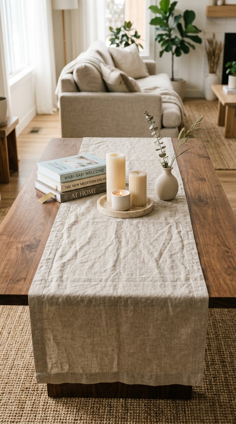 Layer a Linen Table Runner Across the Center