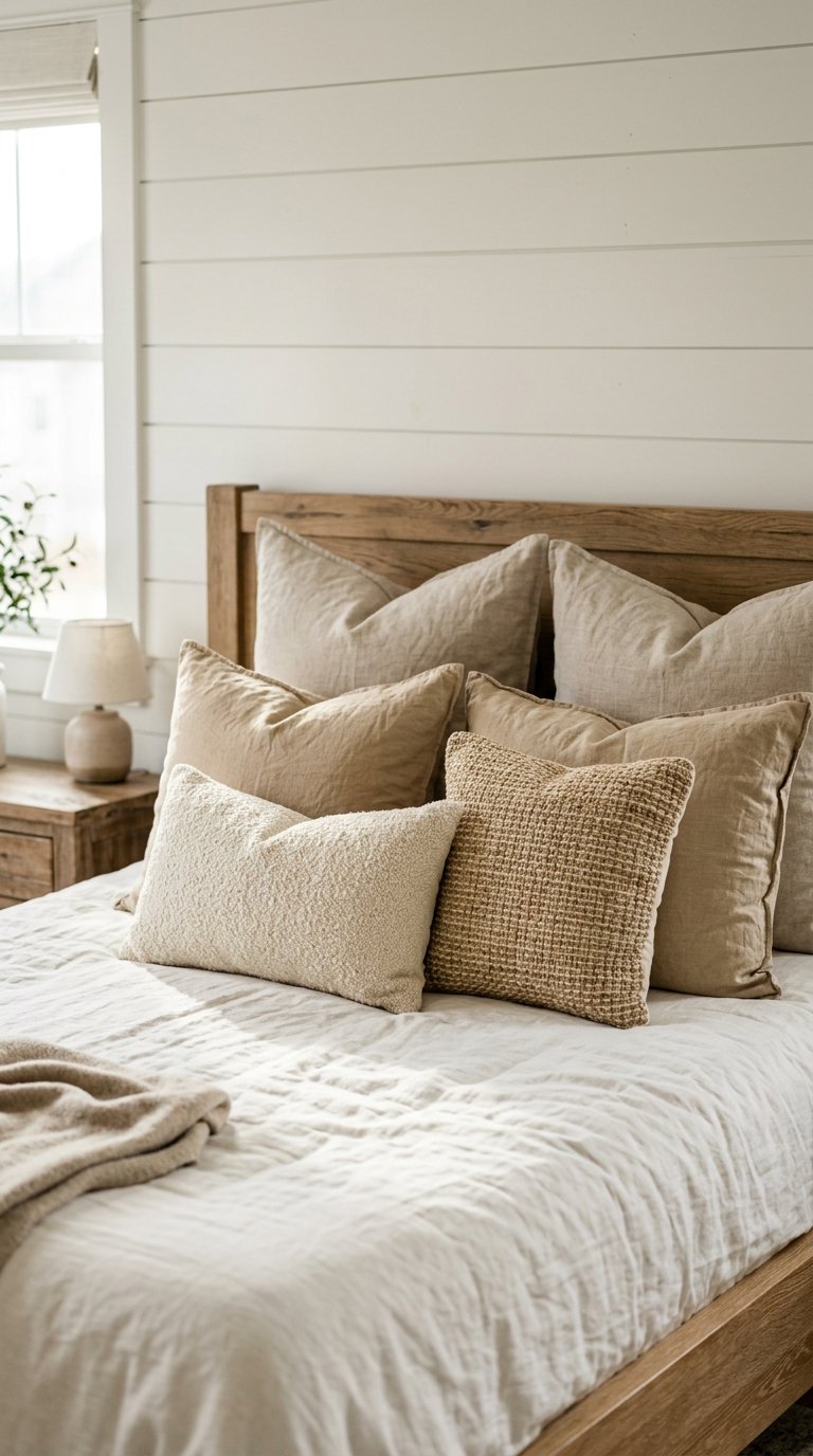 Layered Throw Pillows in a Three-Tier Arrangement