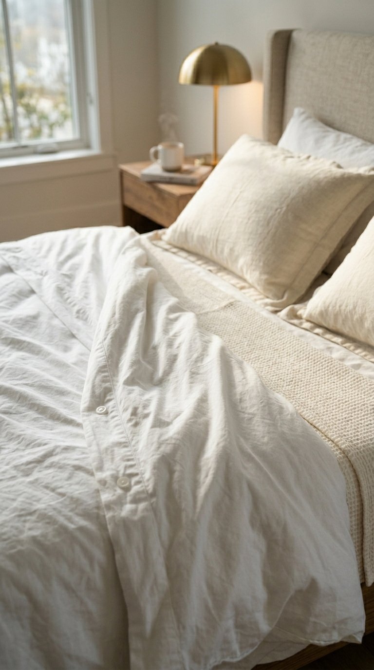 Layered White and Cream Bedding for Tonal Depth