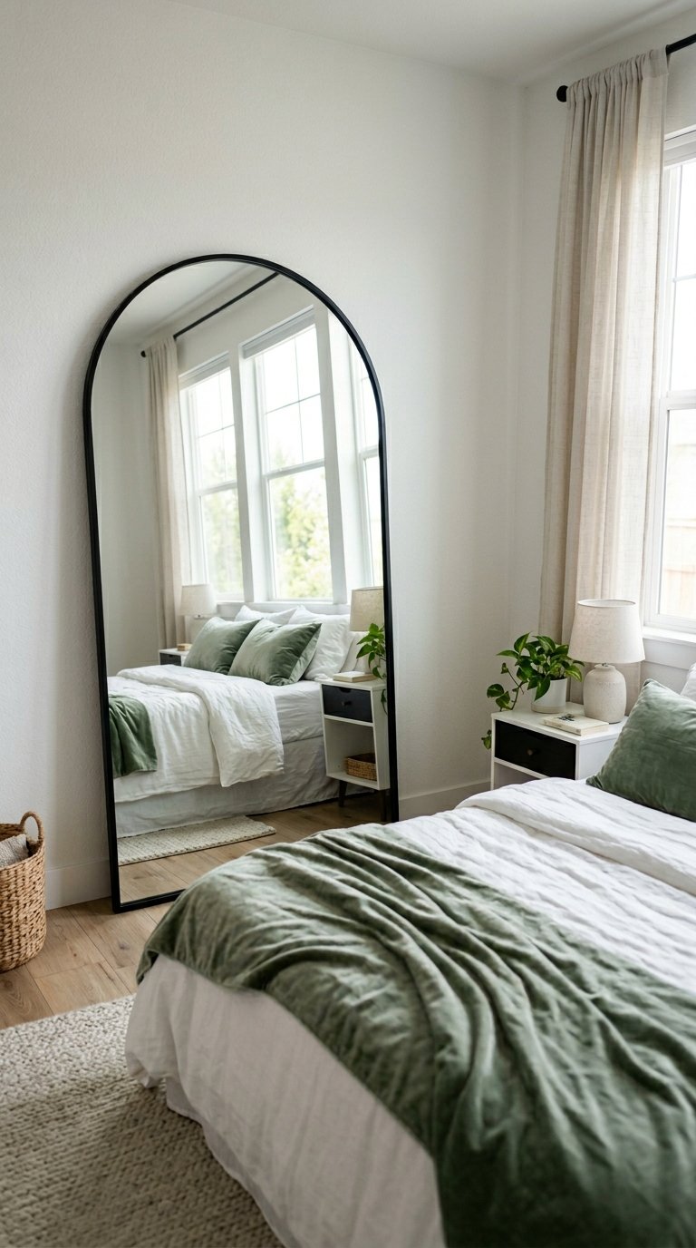 Leaning Mirror on the Wall Behind the Bed