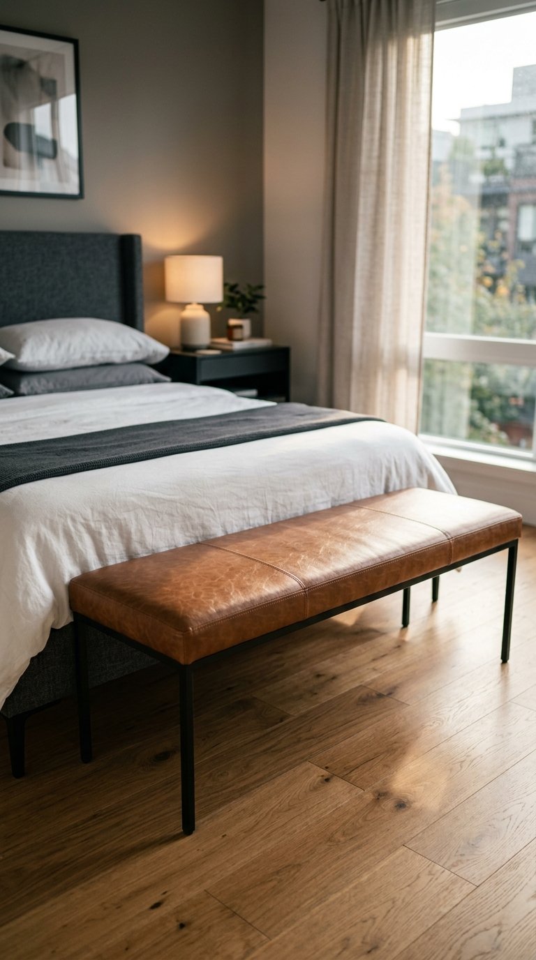 Leather or Faux Leather Bench for a Contemporary Bedroom