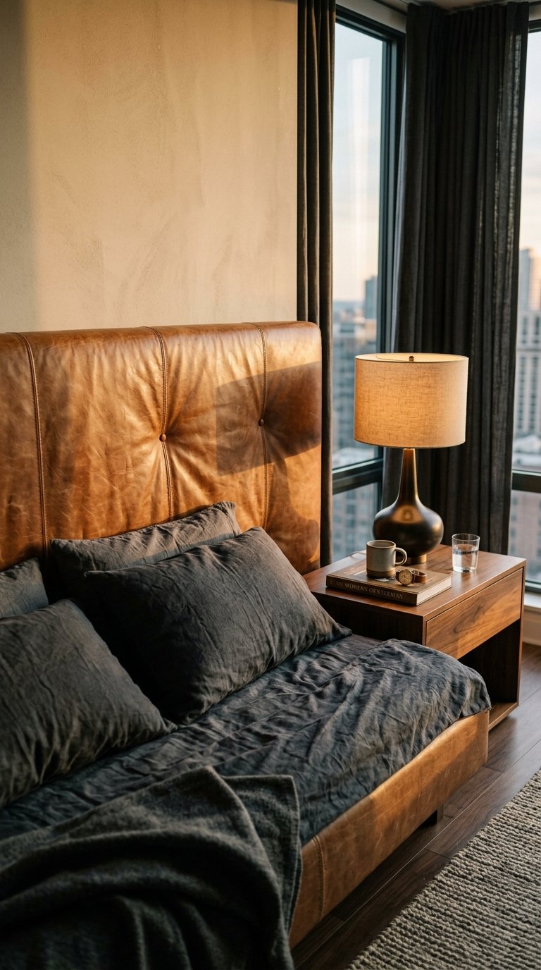 Leather or Faux Leather Headboard for a Rich, Masculine Texture