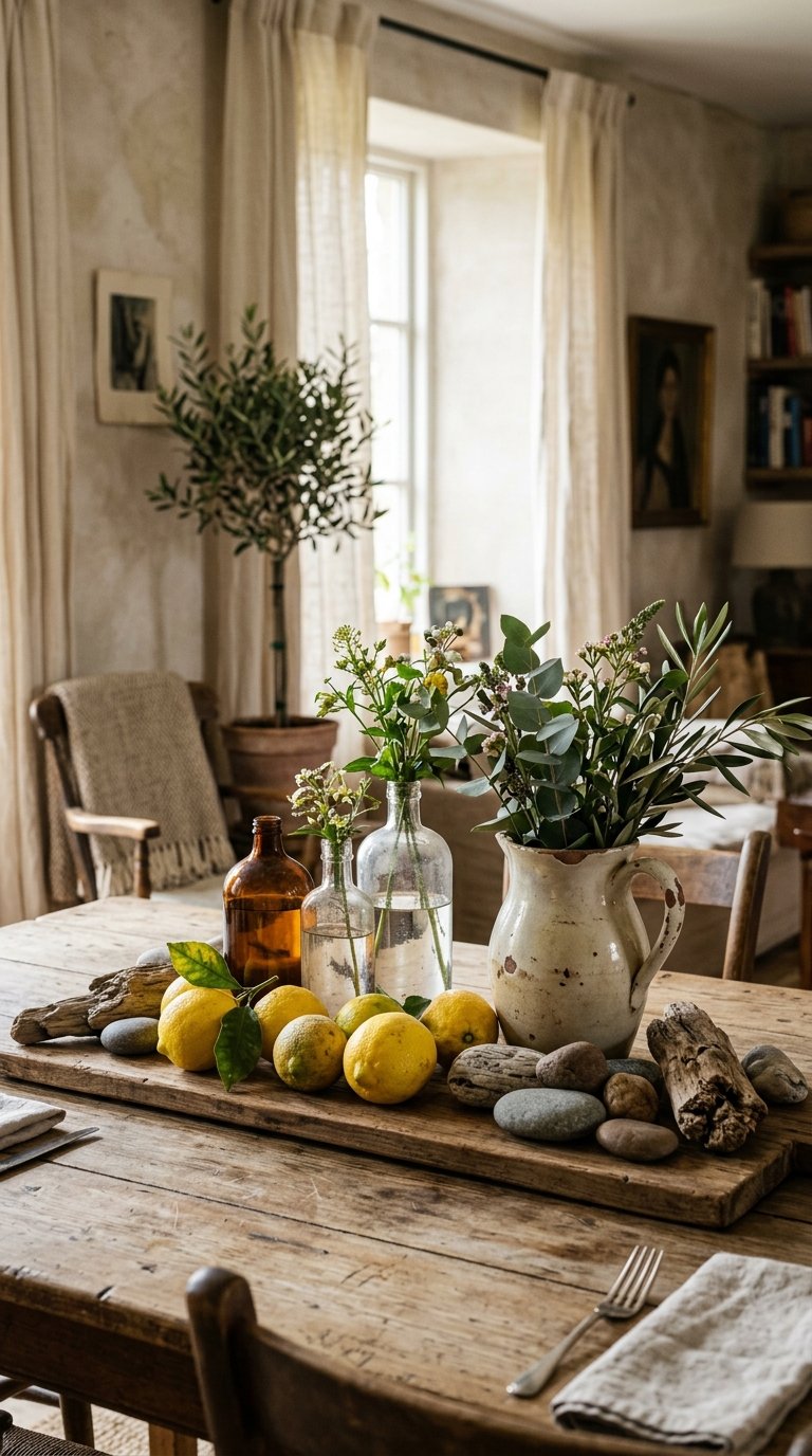 Lemon Centerpiece with Collected Personal Objects