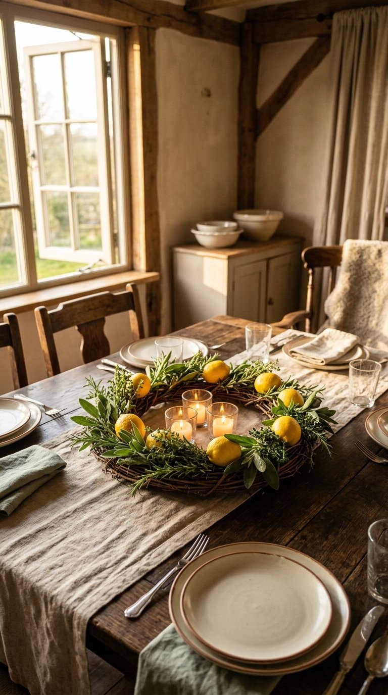 Lemon and Herb Wreath as a Table Centerpiece