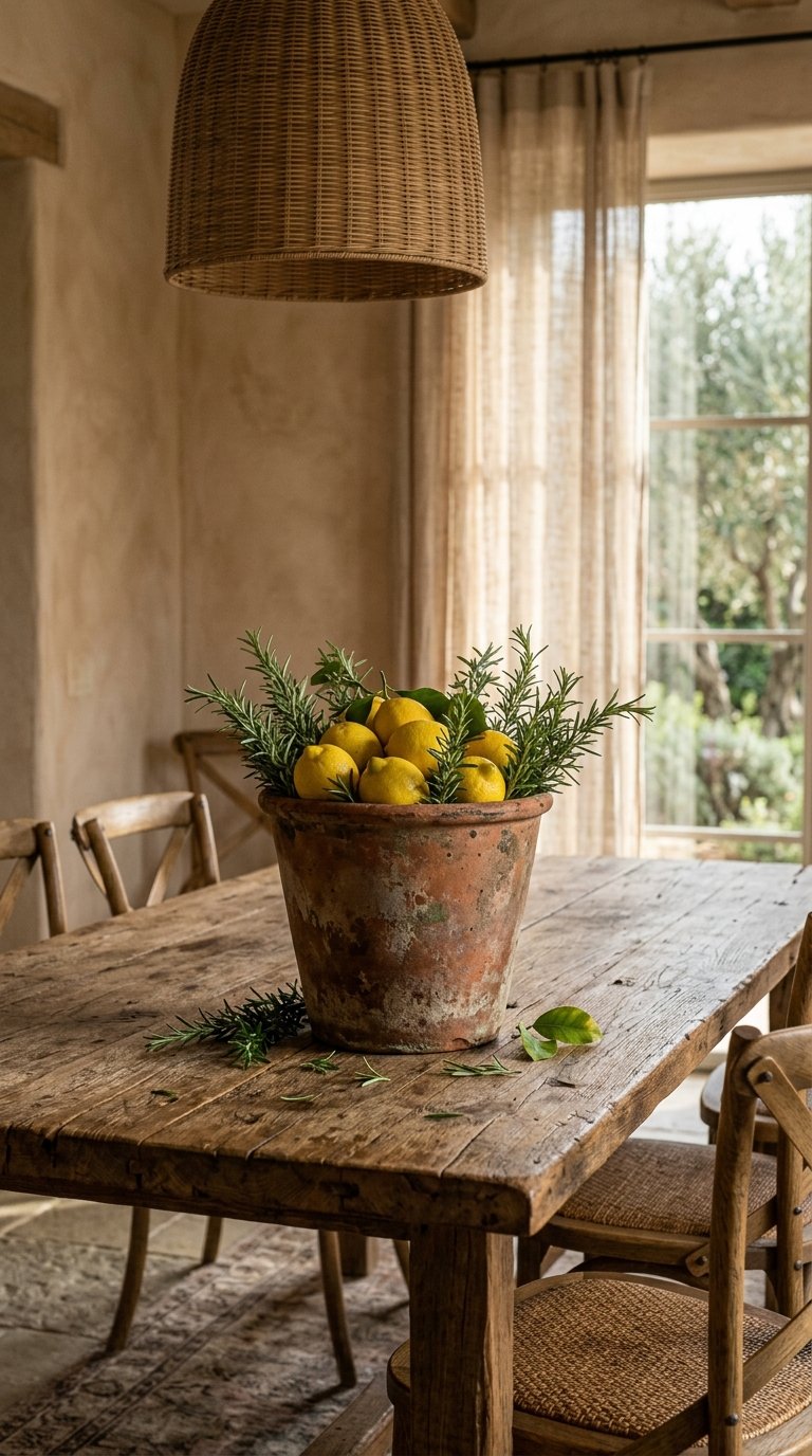Lemons and Greenery in a Terracotta Pot