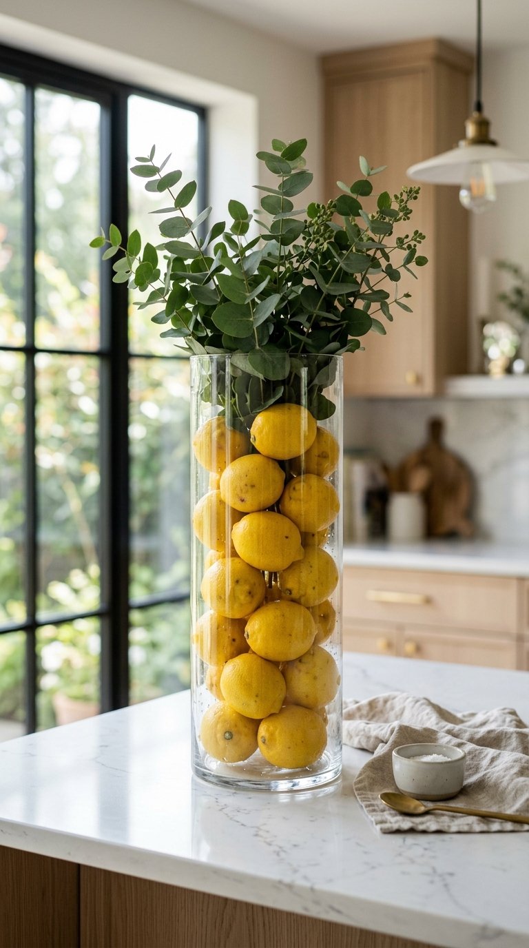 Lemons in a Clear Glass Cylinder Vase