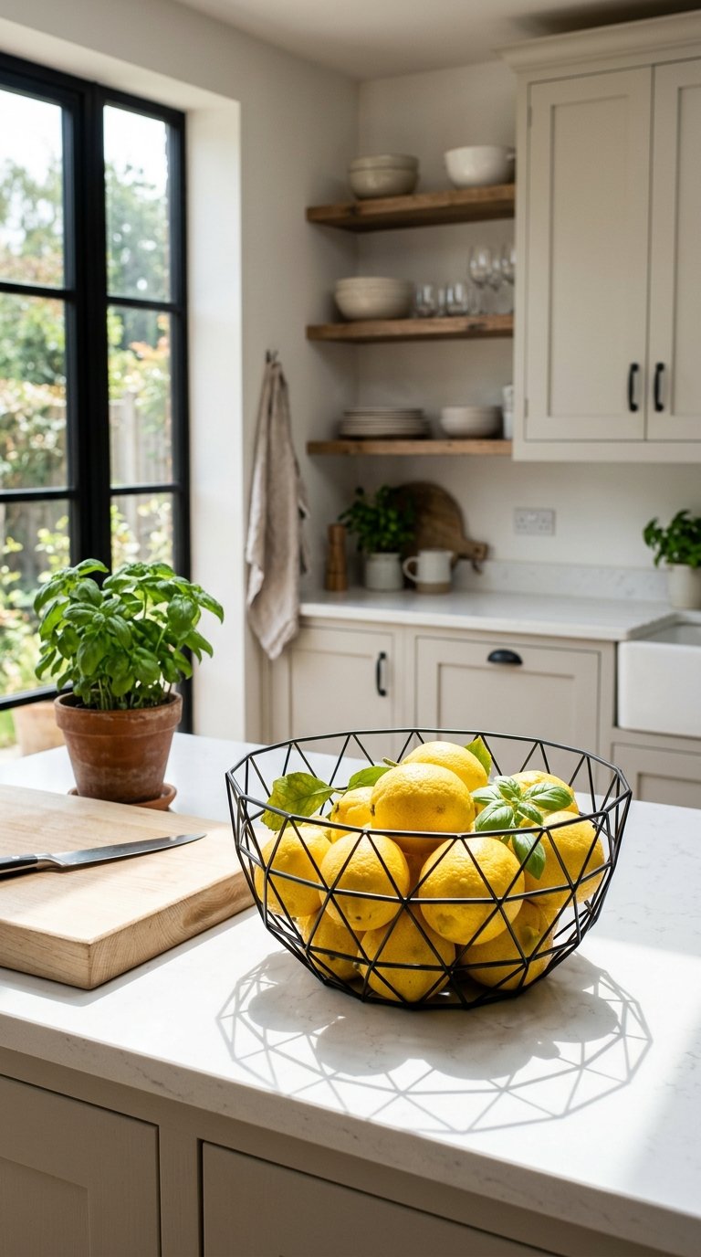 Lemons in a Wire Fruit Basket