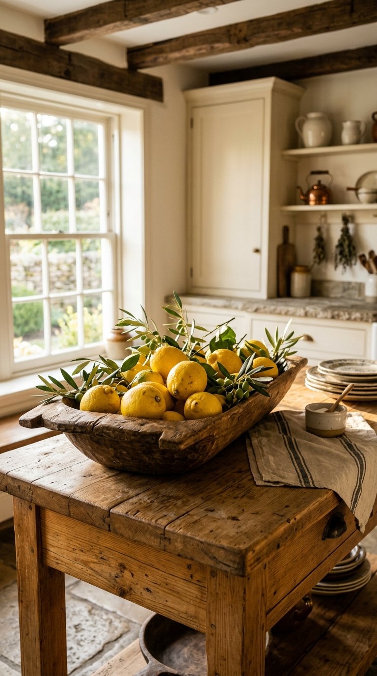 Lemons in a Wooden Dough Bowl