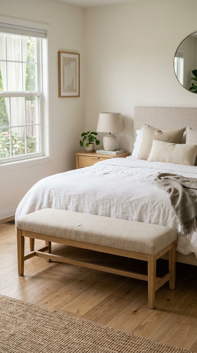 Linen Upholstered Bench for a Relaxed, Casual Bedroom