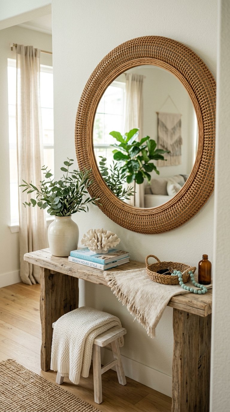 Hang a Round Rattan or Woven Wall Mirror