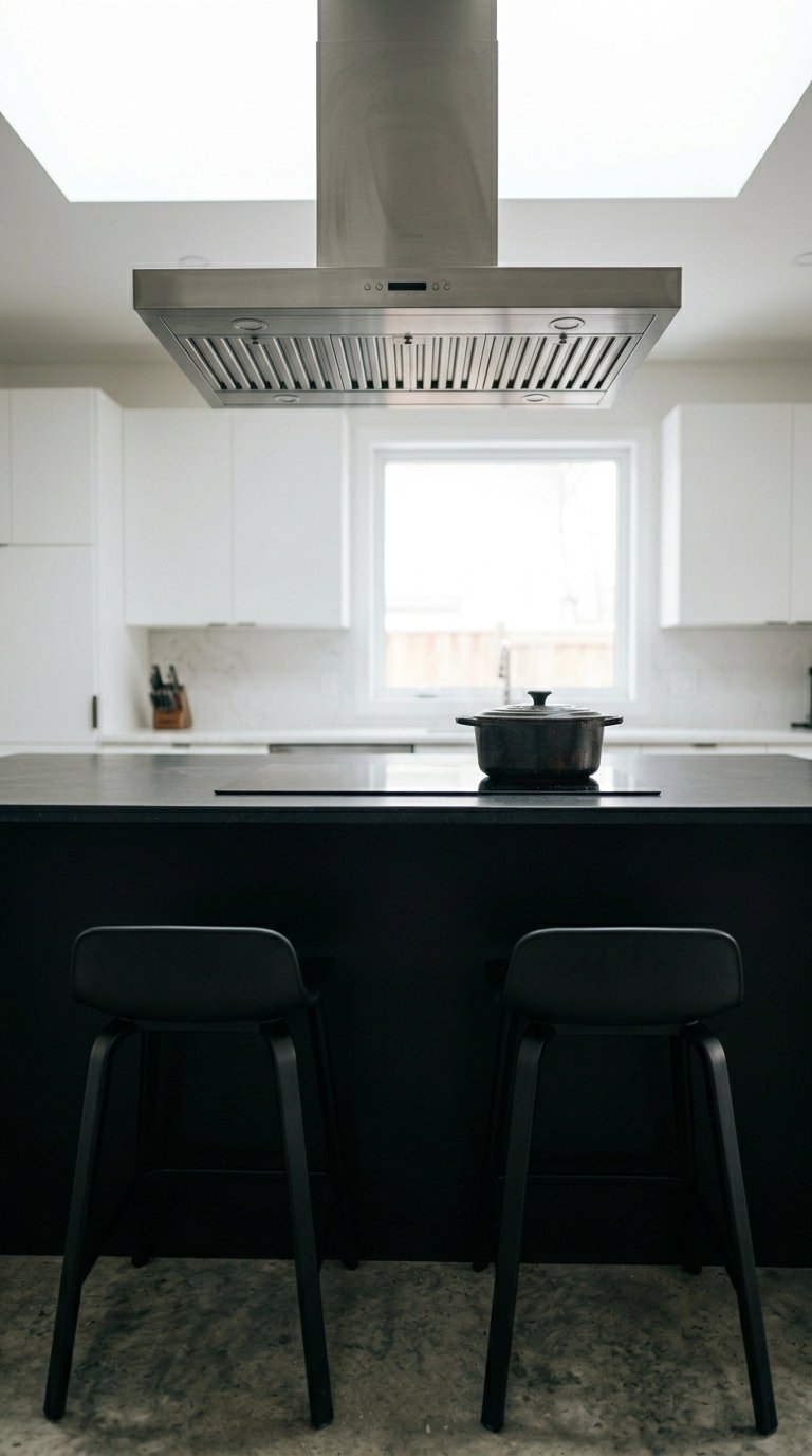 Matte Black Island With Integrated Cooktop