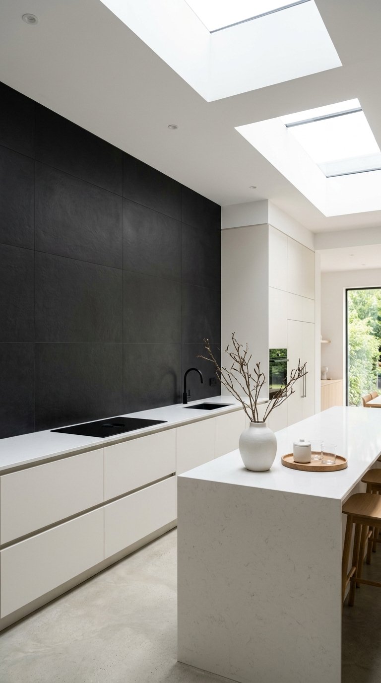 Matte Black Large Format Tile for a Modern, Minimal Backsplash