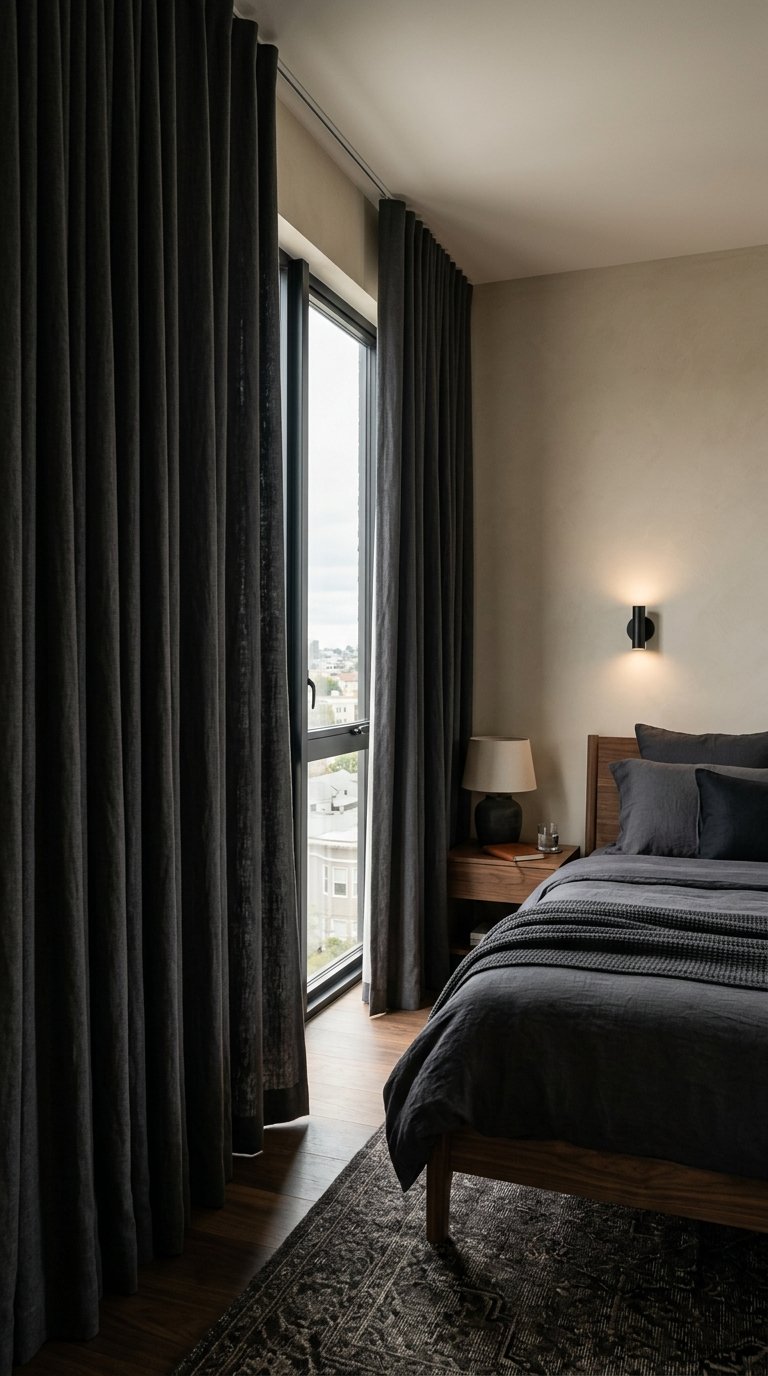 Men's Bedroom With Blackout Curtains for Sleep Quality and Design