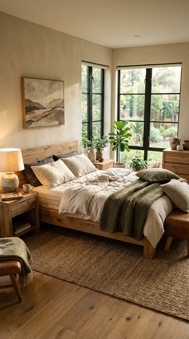 Men's Bedroom With Natural Materials and an Earthy Palette