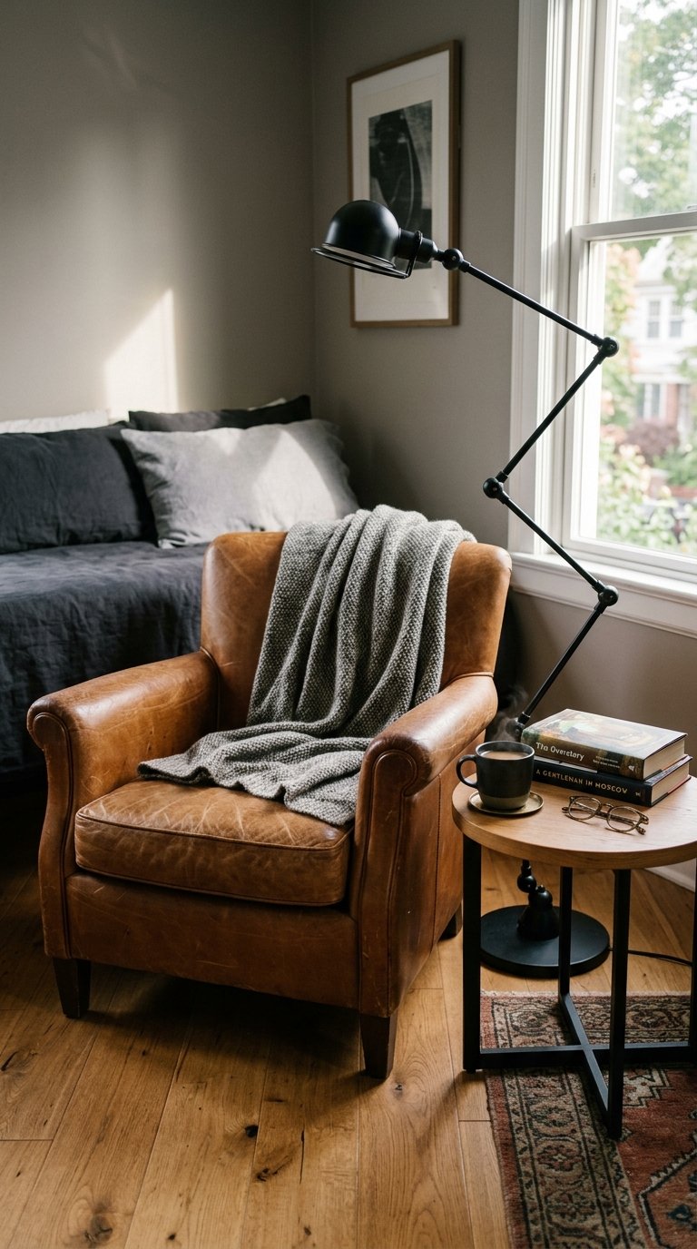 Men's Bedroom With a Dedicated Reading or Work Corner