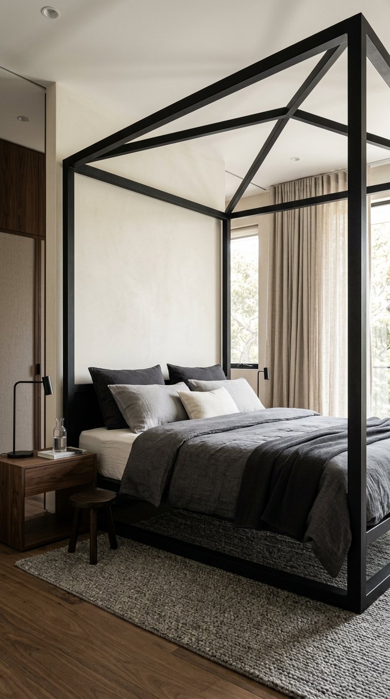 Men's Bedroom With a Statement Bed Frame as the Room's Anchor