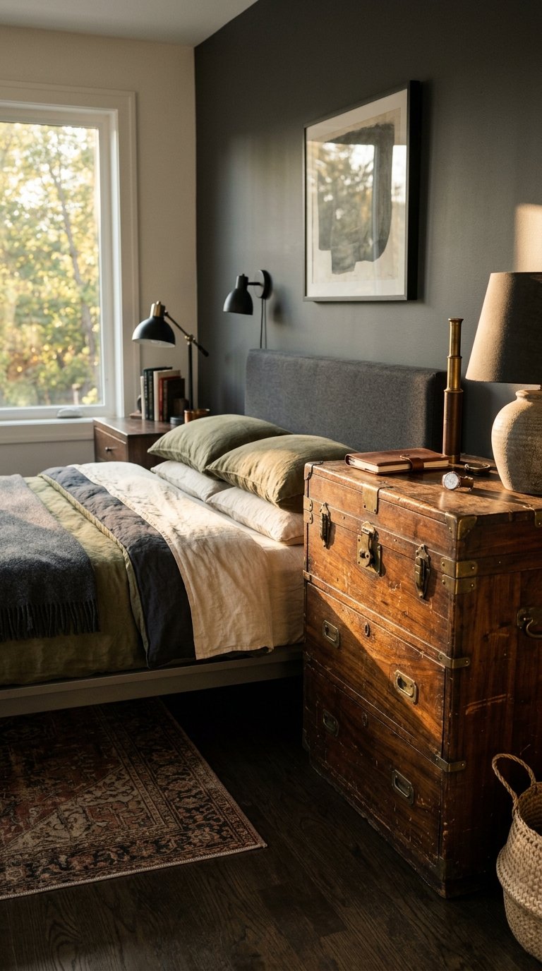 Men's Bedroom With a Vintage or Antique Furniture Piece