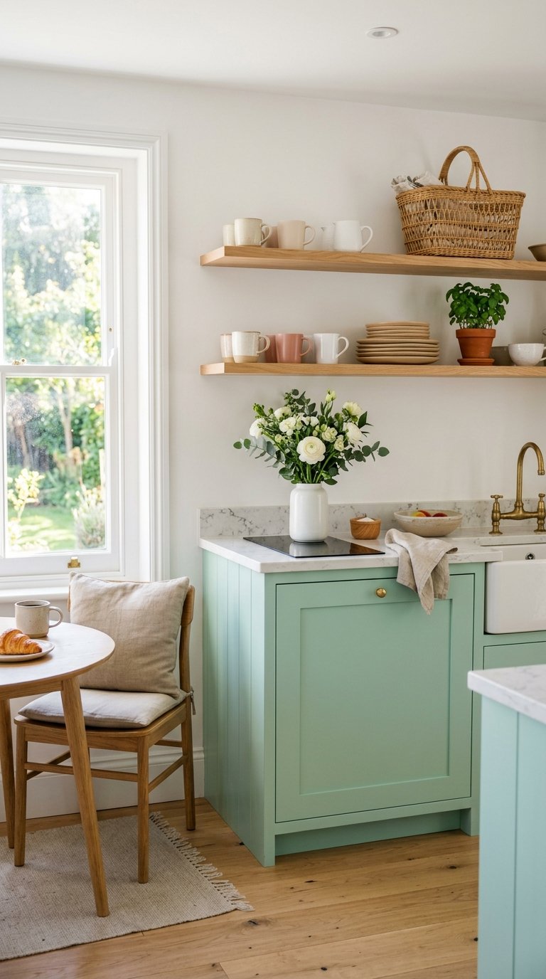 Mint Green Cabinets in a Small Kitchen