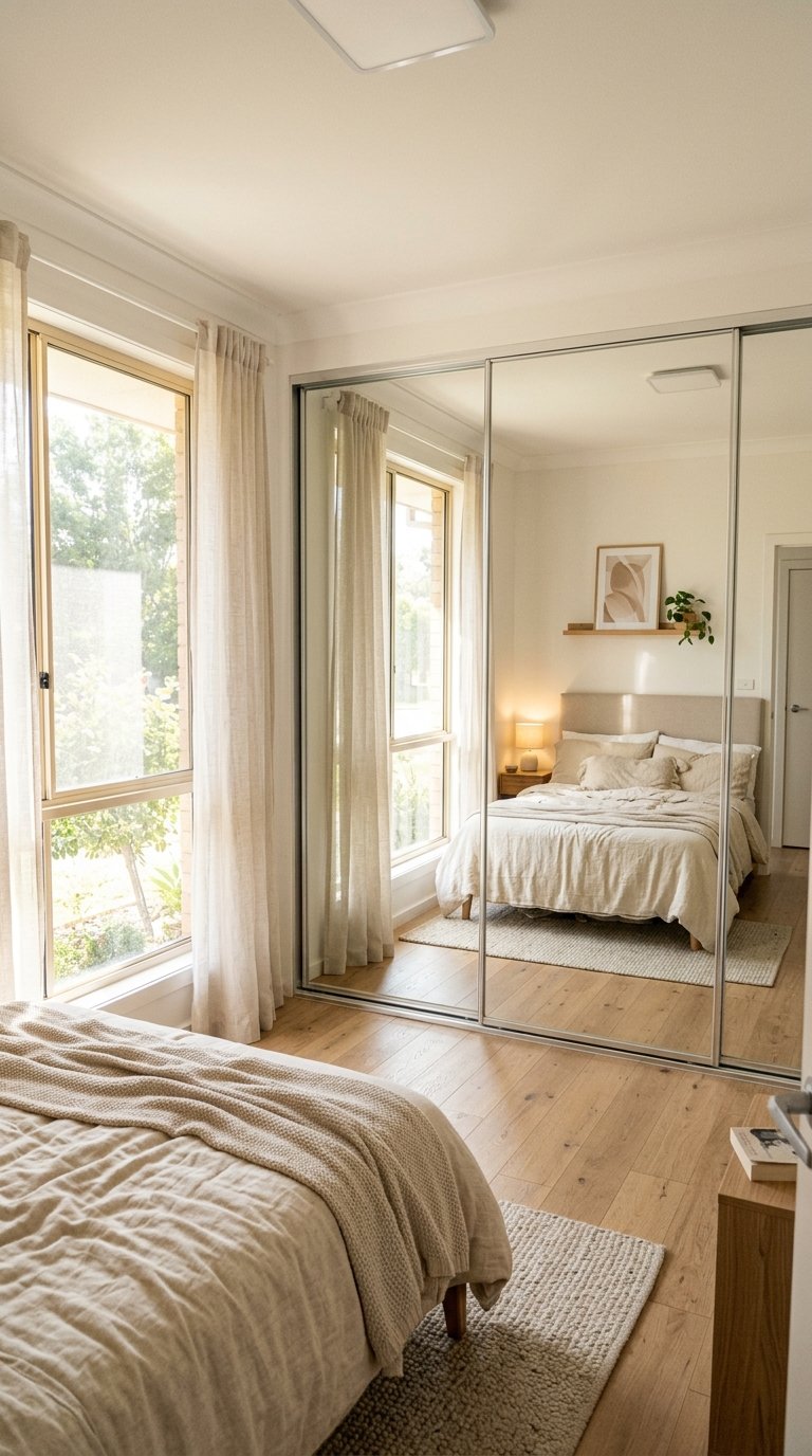 Mirrored Wardrobe Doors to Double the Visual Space