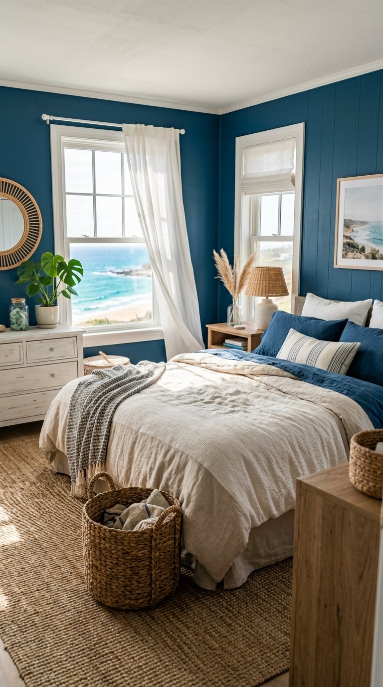 Moana Bedroom With Ocean Blues and Natural Woven Textures