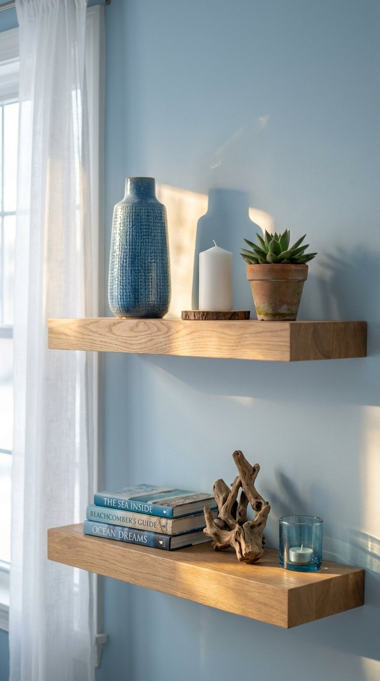 Mount Floating Shelves and Style Them Coastally