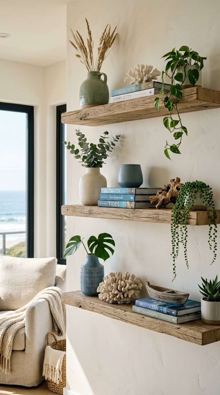 Mount Floating Shelves and Style Them with Coastal Objects