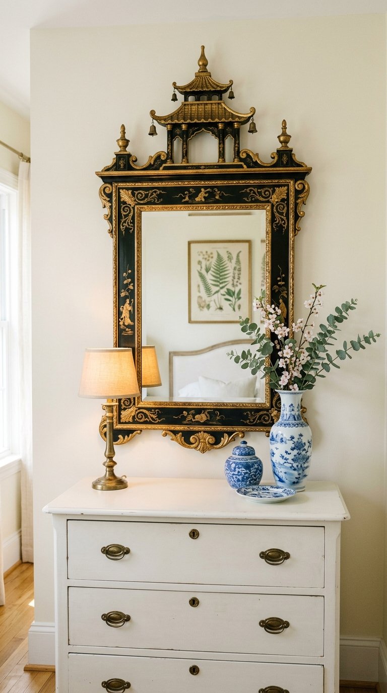 Mount a Chinoiserie Mirror Above the Dresser