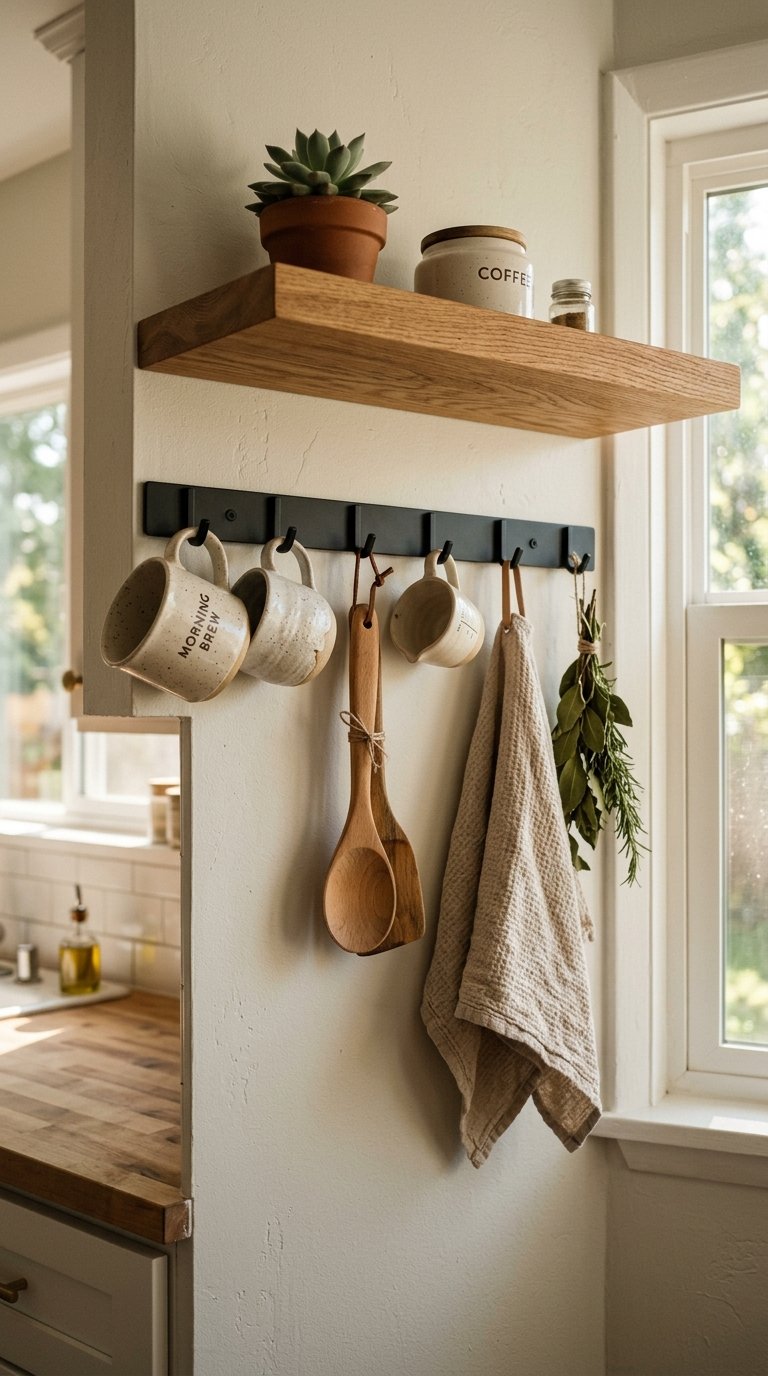 Mount a Row of Hooks for Mugs and Utensils