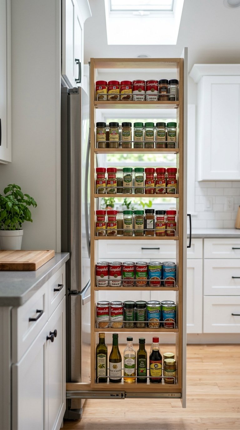 Narrow Pull-Out Spice and Can Pantry