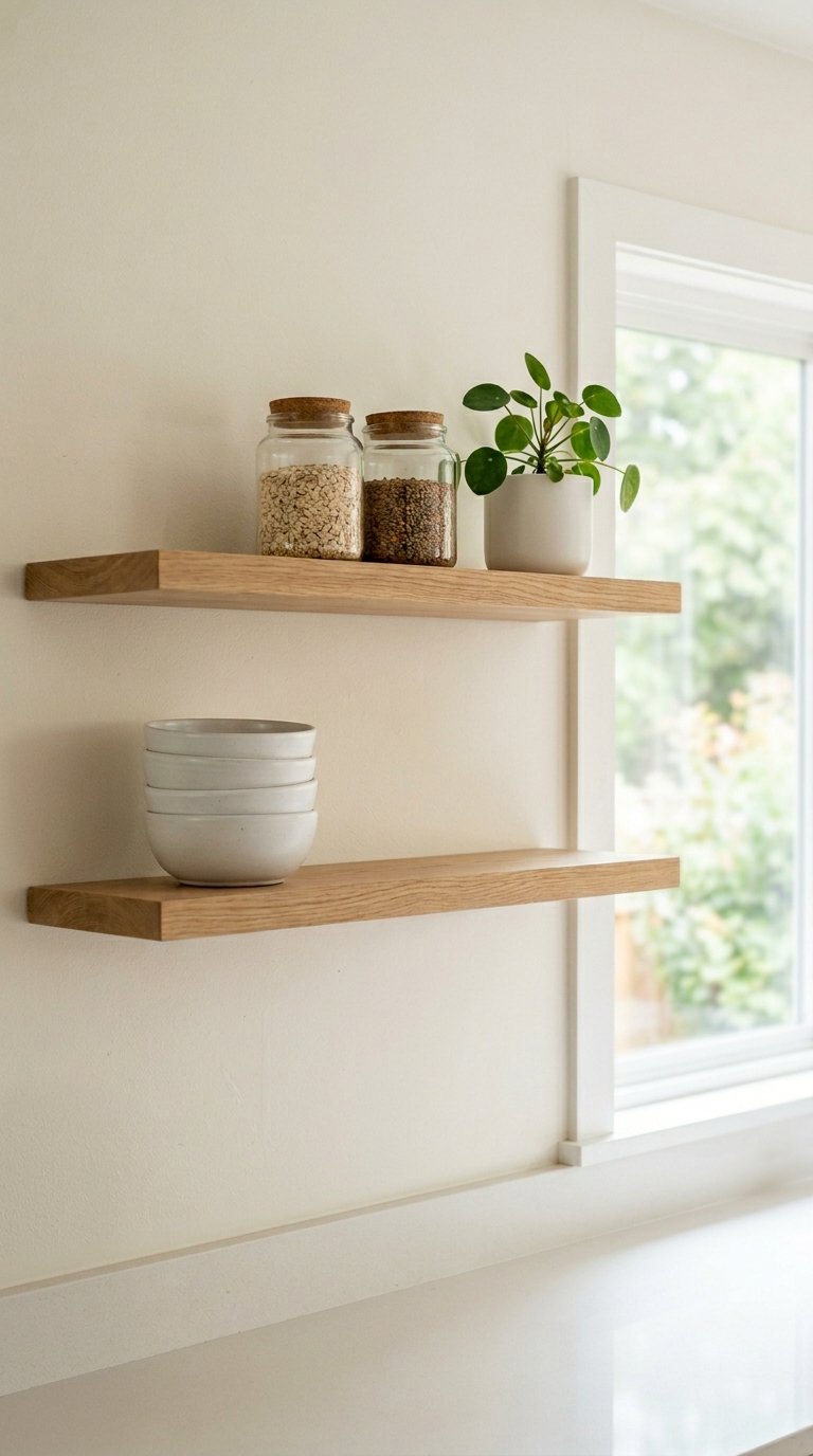 Open Floating Shelves Replacing Upper Cabinets