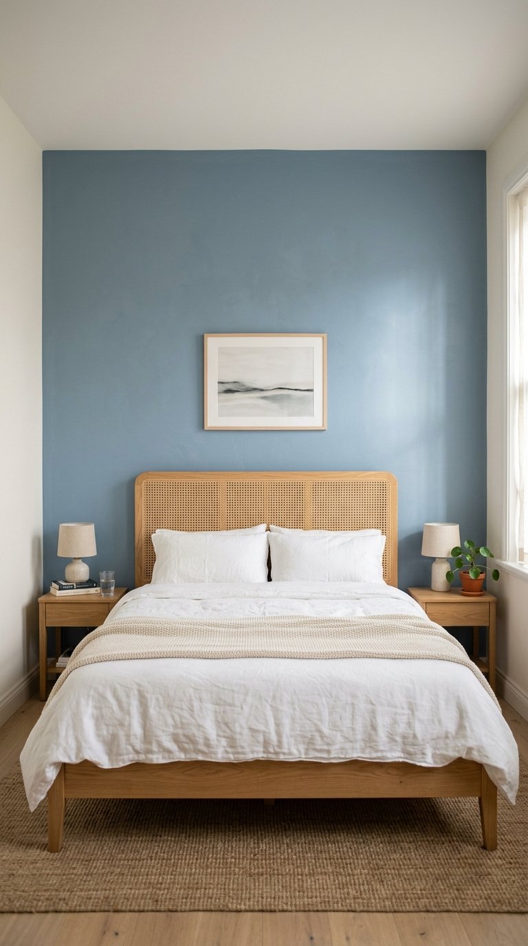 Paint One Accent Wall in Soft Dusty Blue or Seafoam

