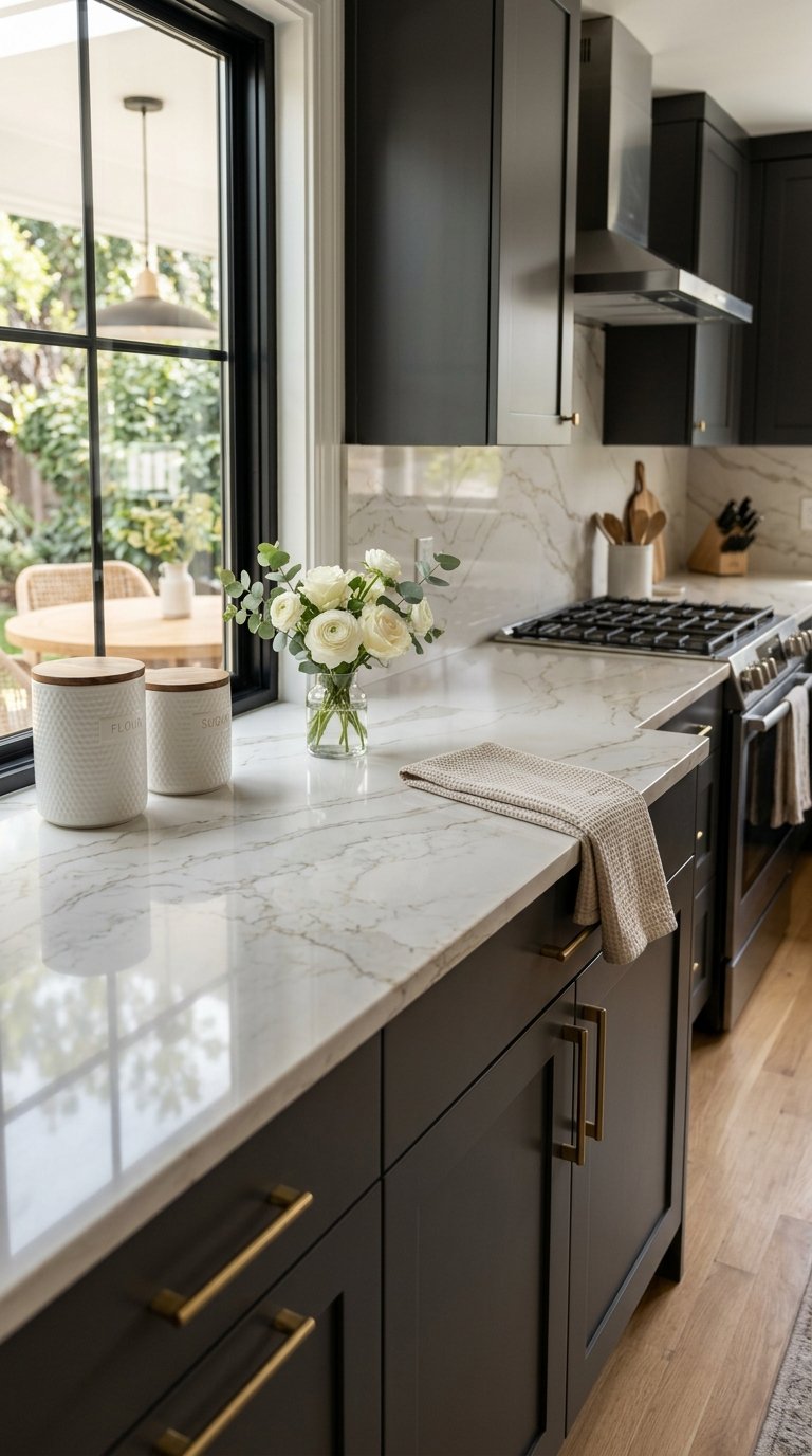 Pair Charcoal Cabinets With Quartz Countertops