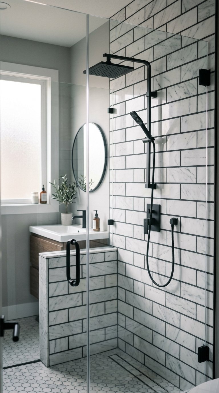 Pair Dark Grout with White Marble for a Bold Contrast