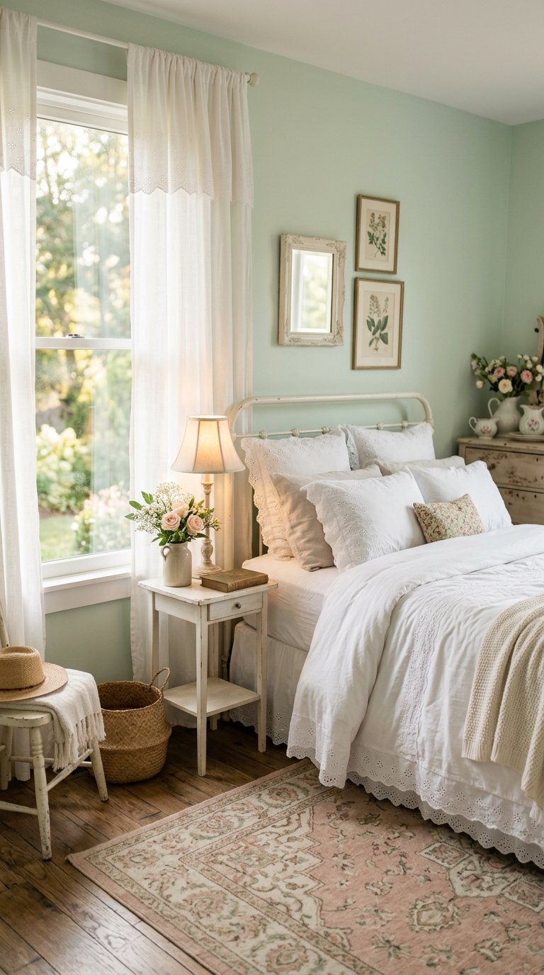 Pale Green and White Bedroom for a Soft, Feminine Aesthetic