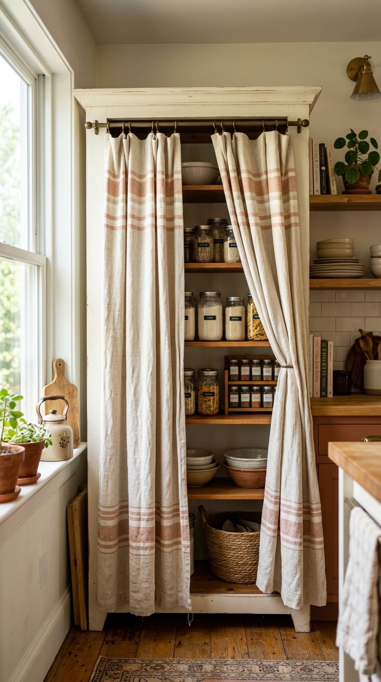 Pantry Cabinet Doors Replaced With Curtain Panels