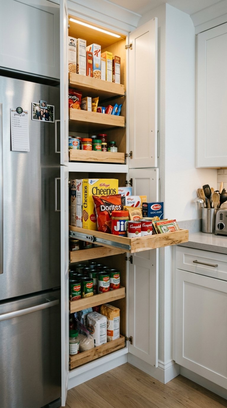 Pantry Tower Built Between Two Refrigerators or Appliances