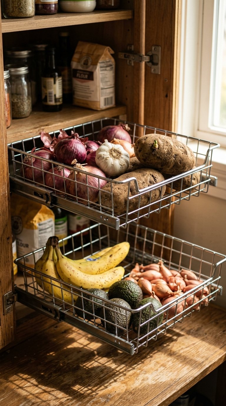Pantry With Wire Basket Pull-Outs for Produce
