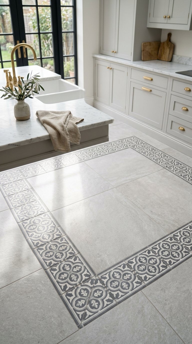 Patterned Cement Tile Border With a Plain Field