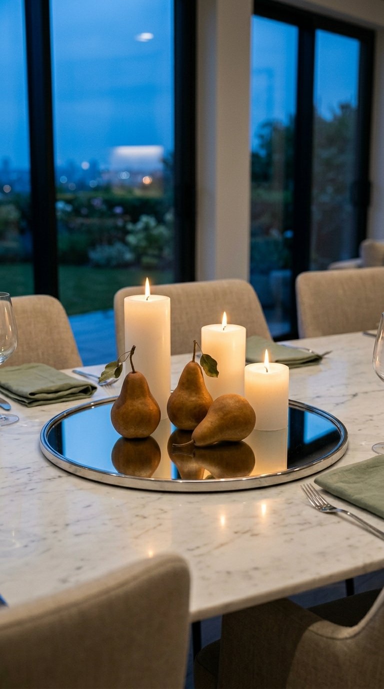 Pears and Candles on a Mirror Tray