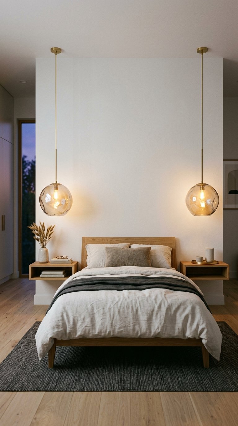 Pendant Lights on Either Side of the Bed Instead of Table Lamps