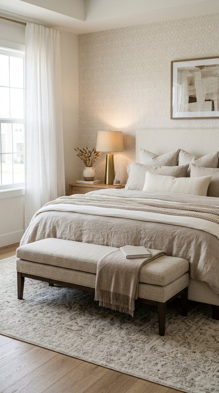Place a Backless Upholstered Bench in a Neutral Fabric