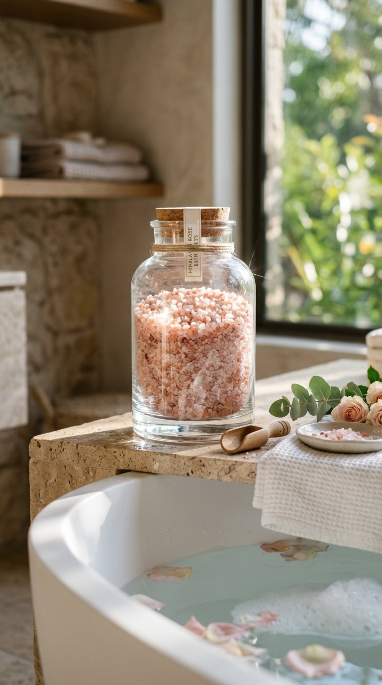 Place a Glass Jar of Bath Salts on the Tub