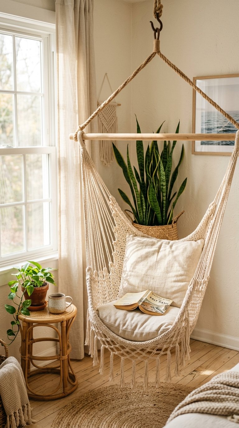 Place a Hammock Chair in a Bedroom Reading Corner