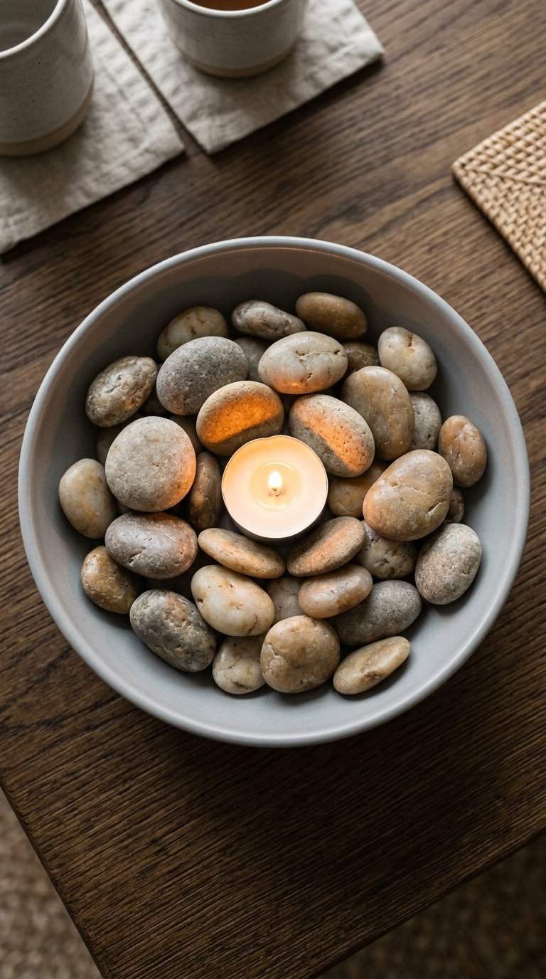 Place a Low Bowl of River Stones