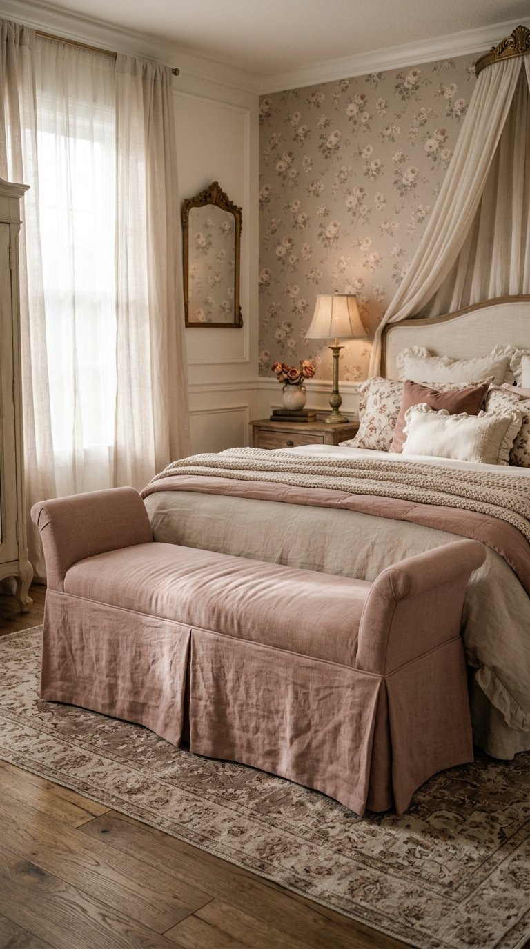 Place a Skirted Bench for a Soft, Romantic Look