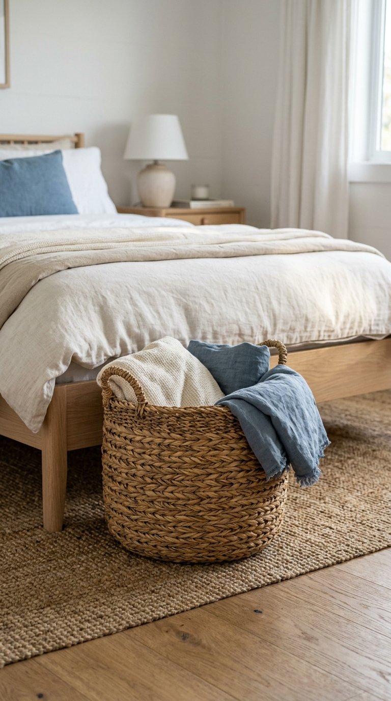 Place a Woven Storage Basket at the Foot of the Bed